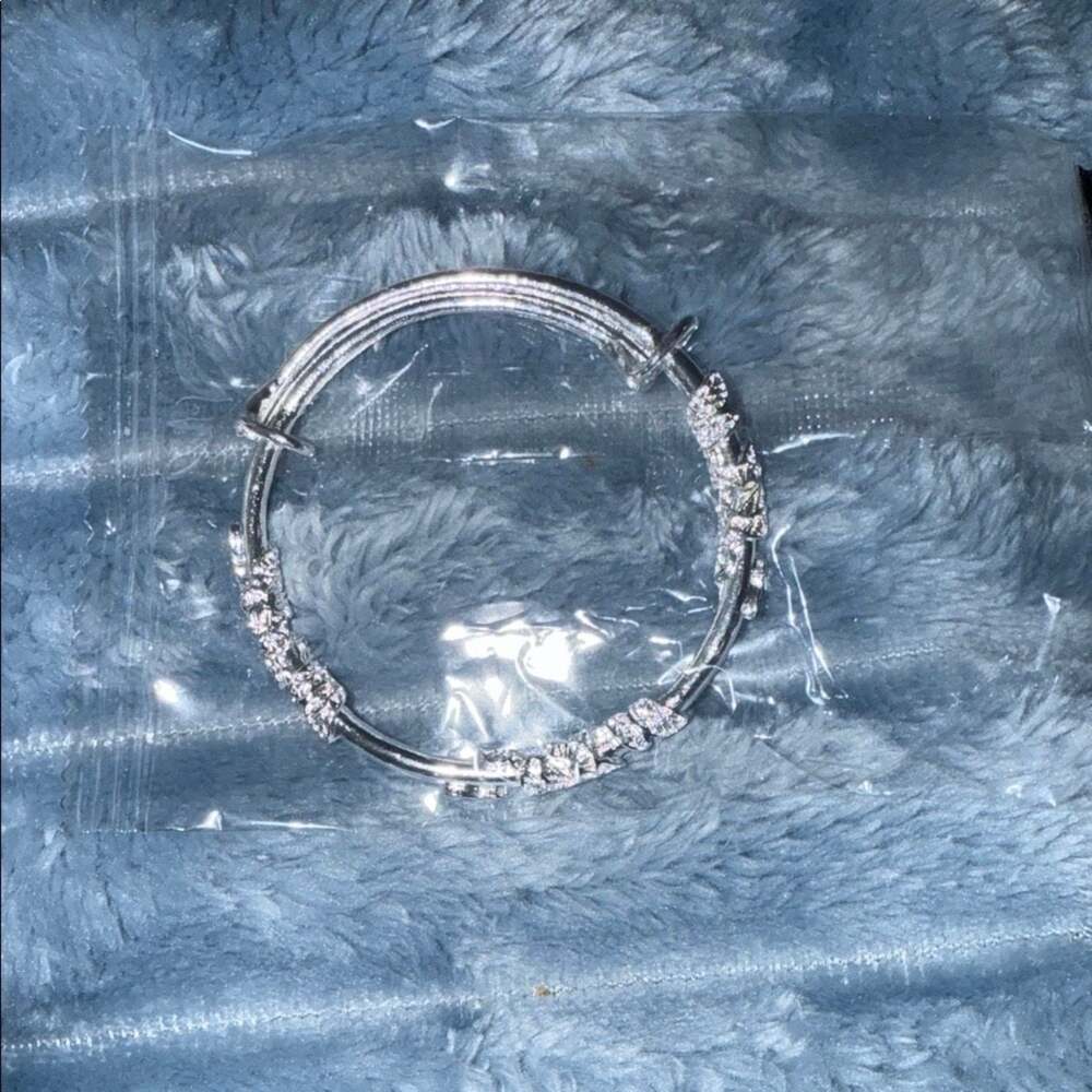 Silver Tone Adjustable Bangle Bracelet with Accents